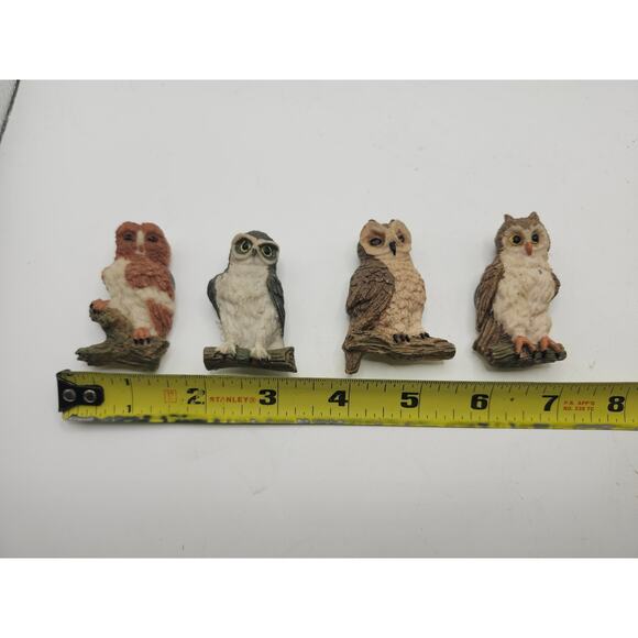 Vintage 1989 Arc Products 3D Resin Owl Magnets Set of 4 Hand Painted Realistic - Picture 2 of 8